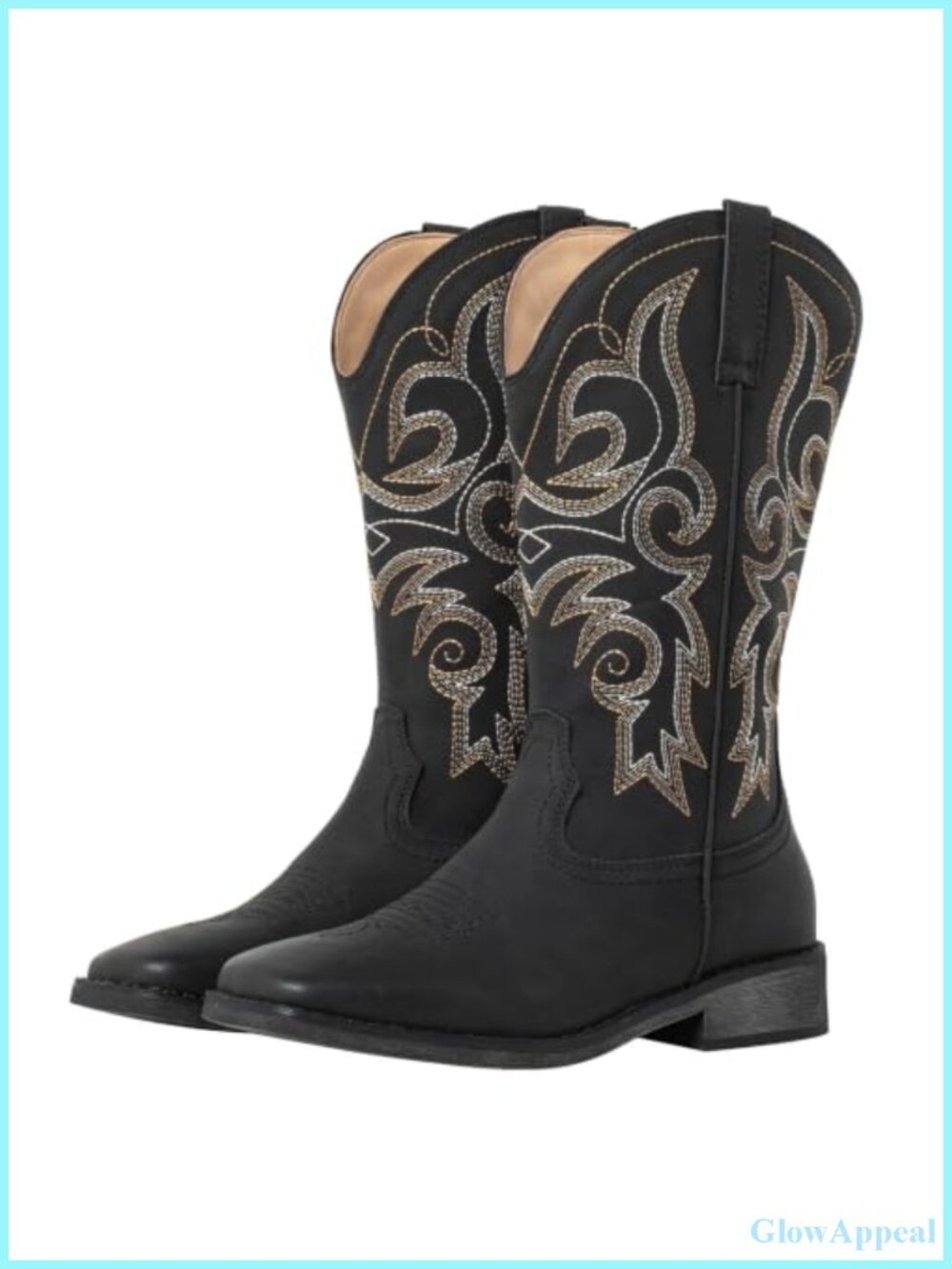 Women's Square Toe Western Cowboy Boots Faux Leather Mid-Calf